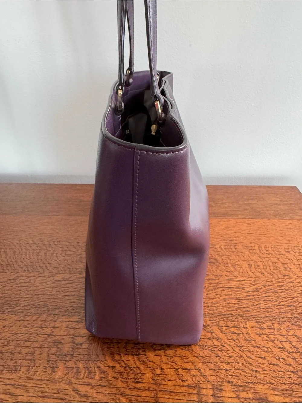 Michael Kors Mott Leather Tote with Gold MK Logo - Eggplant